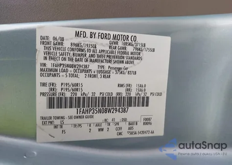 2008 Ford Focus Se from USA, damaged, VIN 1FAHP35N08W294387